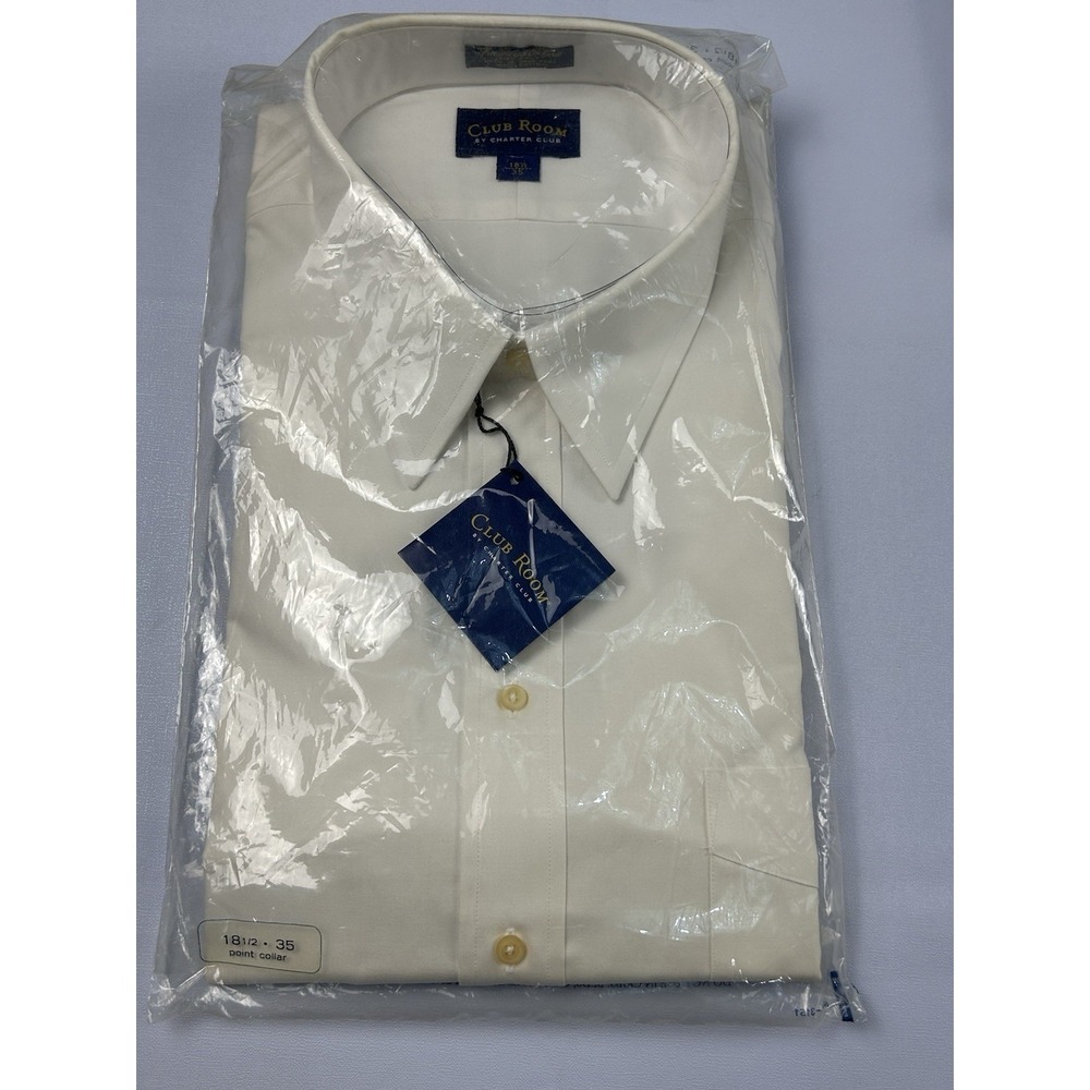 90s Club Room Ivory Pinpoint Oxford Dress Shirt 18.5 35 Deadstock Vintage NWT